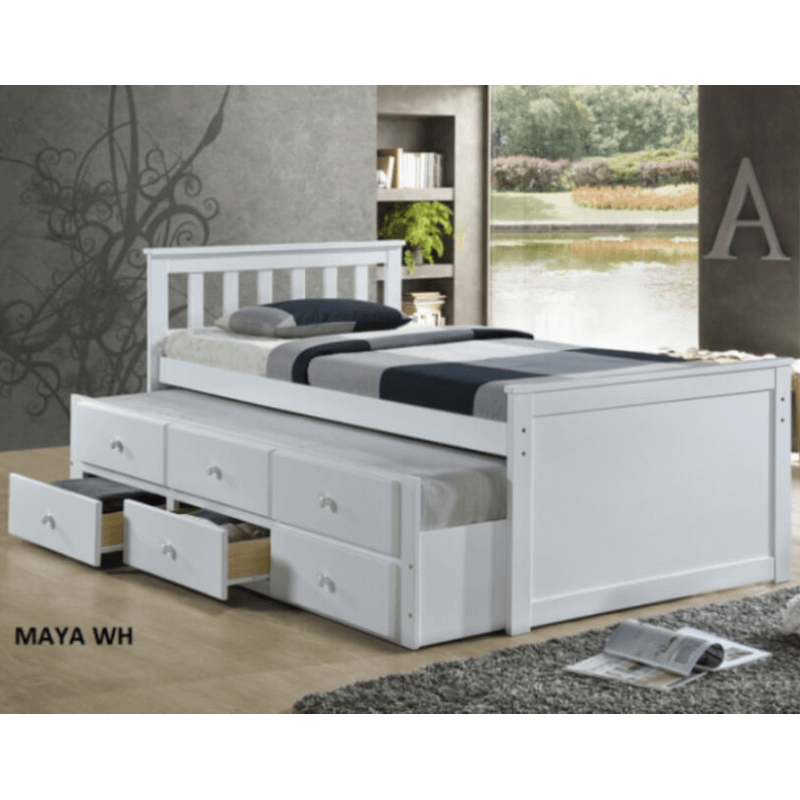 Maya White Wood Twin Captains Bed By, Wooden Captain Bed Twin