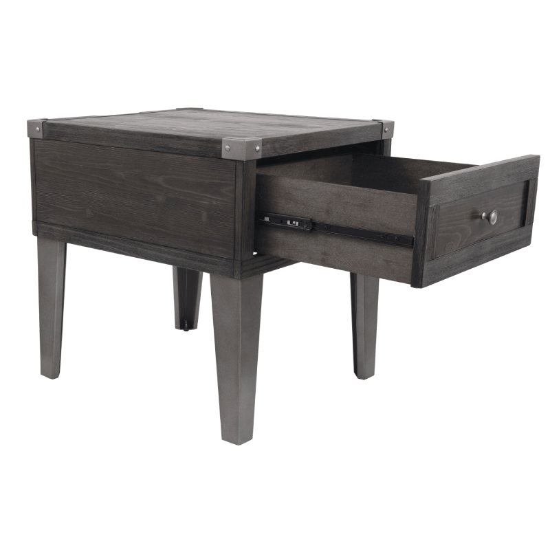 Todoe End Table Todoe End Table with USB Ports & Outlets by Ashley back view with plugs no background drawer open product image