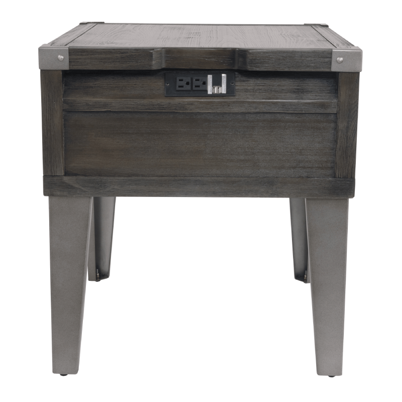 Todoe End Table with USB Ports & Outlets by Ashley back view with plugs no background product image