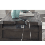 Todoe End Table with USB Ports & Outlets by Ashley back view with plugs product image