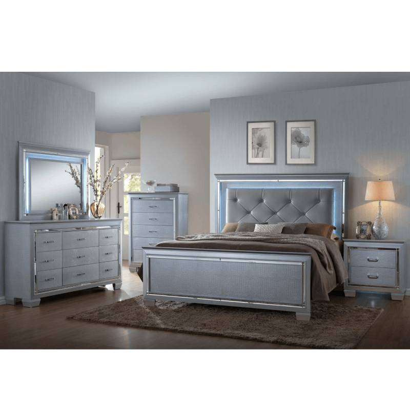 Lillian Queen Bedroom Set By Crown Mark, Silver Dresser And Nightstand Set Of 202 Q