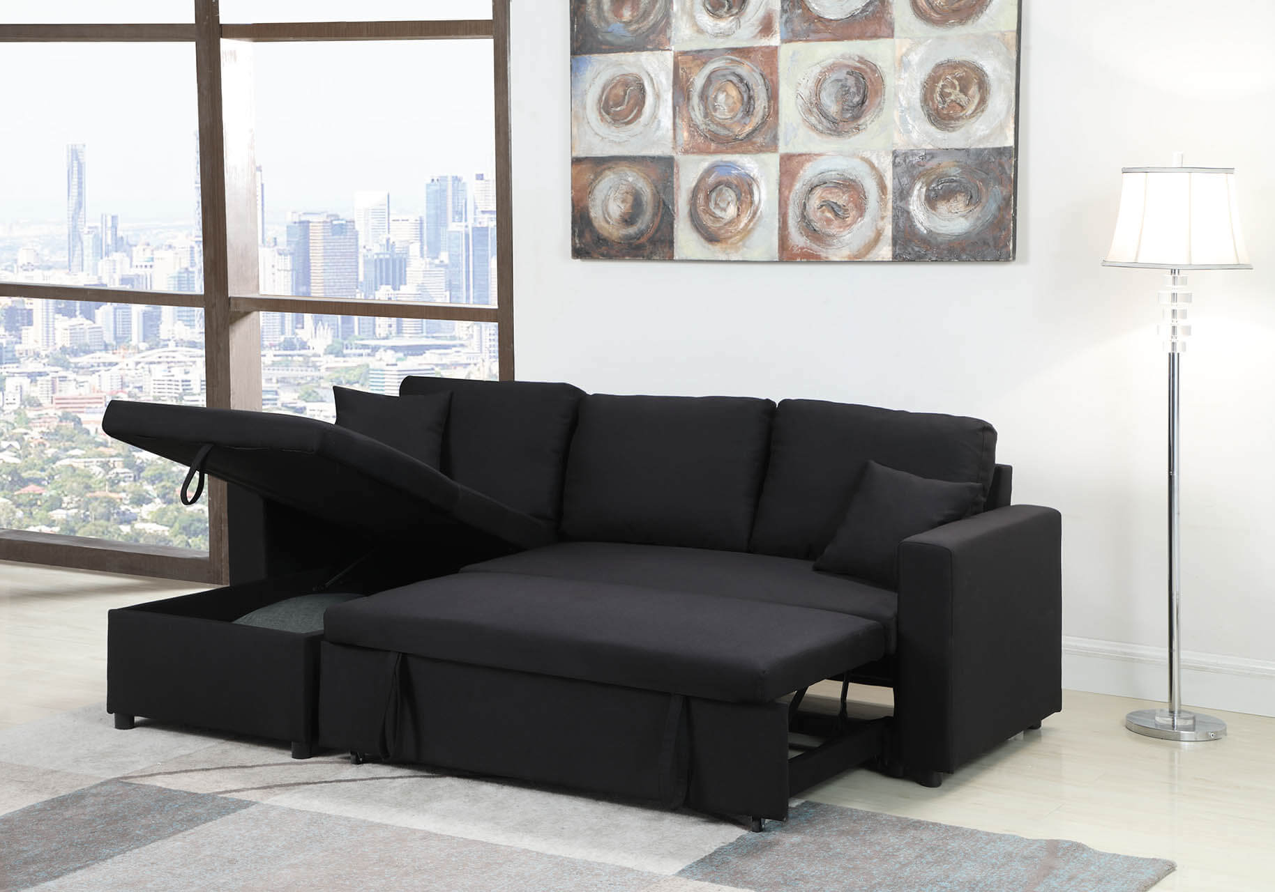 8067 Sofa Chase with storage in black open milton green stars product image
