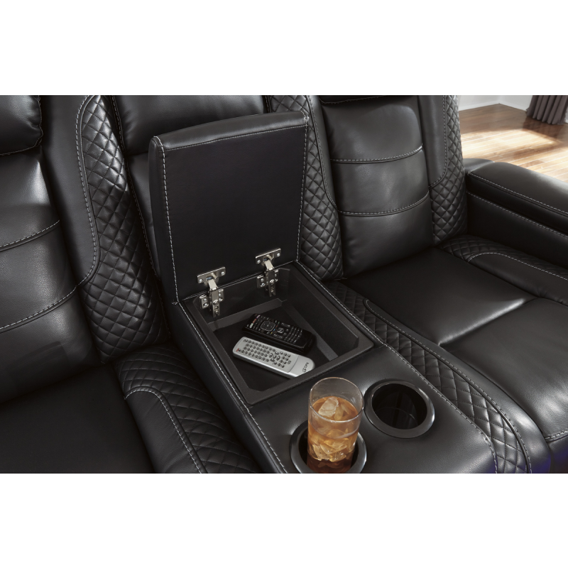 Party Time Power Reclining with Lights and Adjustable Headrest By Ashley center console close up product image