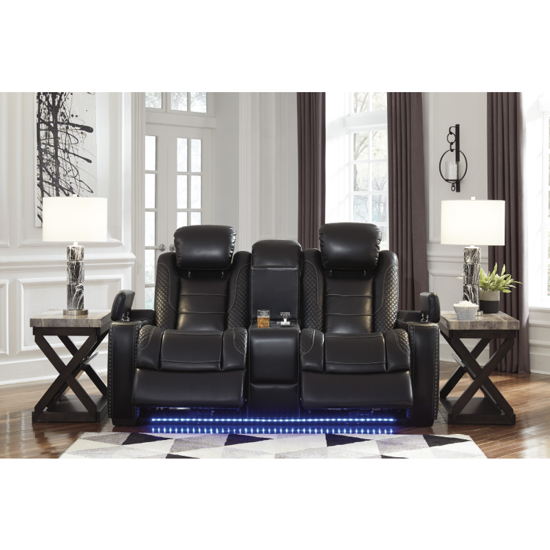 Party Time Power Reclining with Lights and Adjustable Headrest By Ashley led lights on loveseat product image