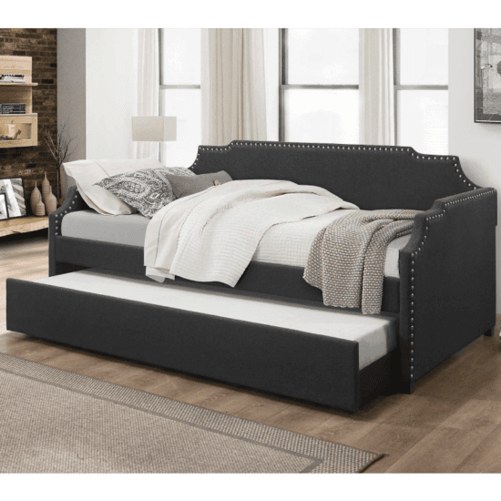 7511 Daybed in grey fabric with nailhead trim by milton green stars product image