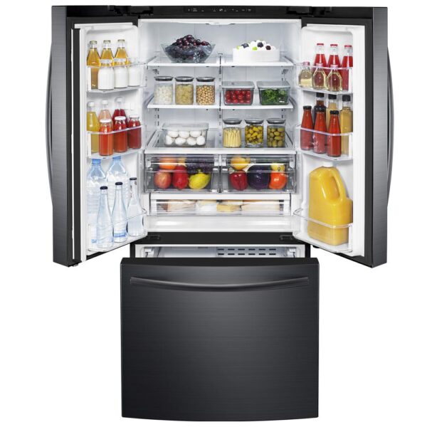 Samsung 21.6 CU.FT French Door Refrigerator RF220NCTASG product image Open with food
