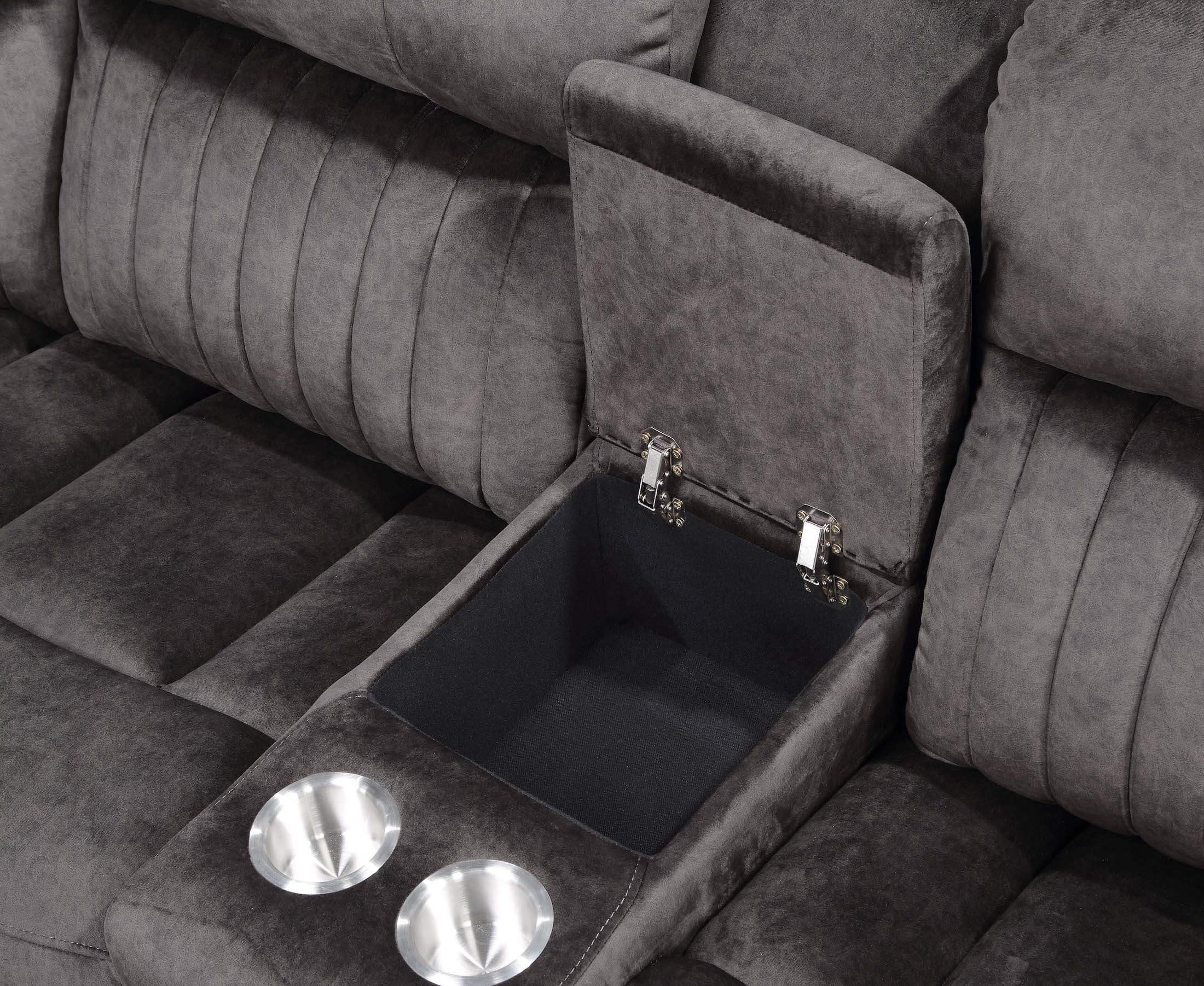 8176-11 (1)8176 Power Brown Sectional Milton Green Stars storage console and cup holders in grey 2 cupholders stainless steel