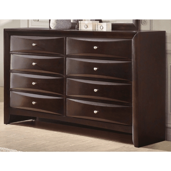 Emily Storage bedroom set Dresser with 8 drawers in dark cherry finish product image silver knobs