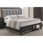 B6580 Jaymes bed with storage drawers crown mark and upholstered grey headboard in a dark wood finish product image