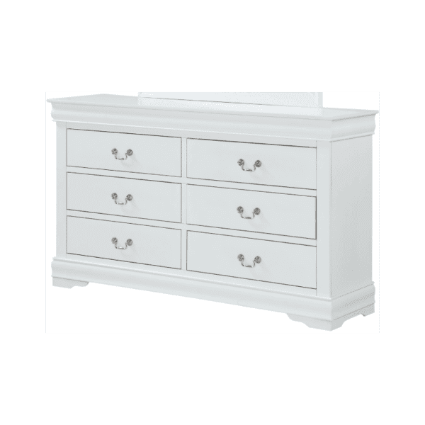 Crown Mark 3650 Louis Philip in White Dresser with silver handles , 6 drawers and white wood finish product image