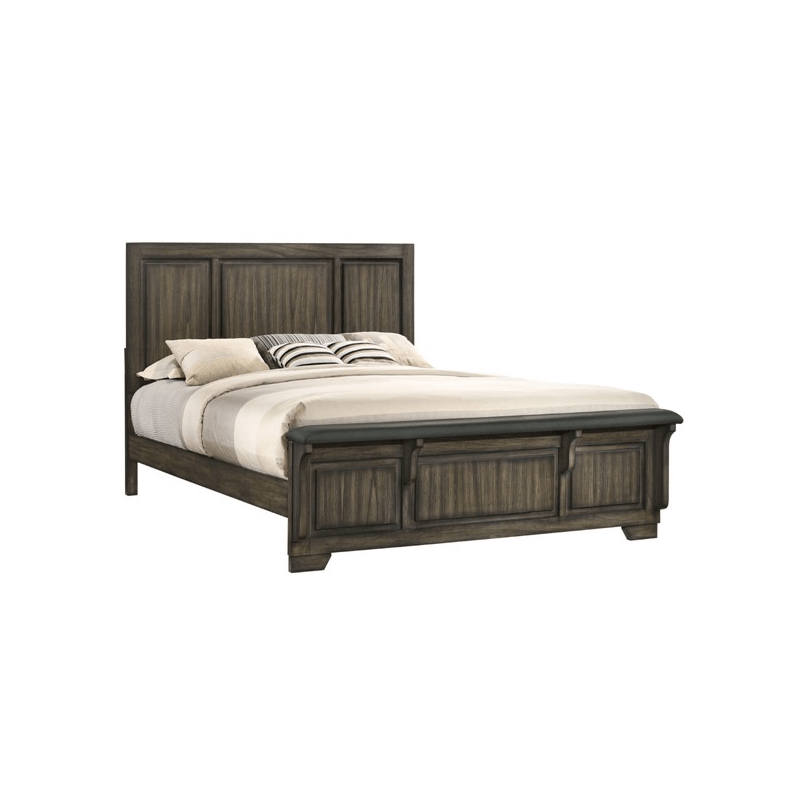 Ashland Bed By New Classic Furniture with dark wood paneling on the headboard and footboard as well as a bench on the footboard product image