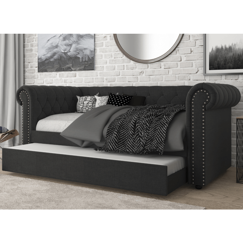 7607 DARK GRAY Linen Rolled Arm Daybed - TWIN By milton green stars product image