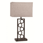 Stacked Circles lamp by Crown mark product image: This beautiful lamp has a copper finish and a beige shade and features5 circles throughout the body.