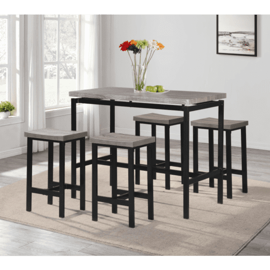 Milton green stars Ethan 5 piece counter height dining set with barstools in light wood table top finish and metal black legs product image