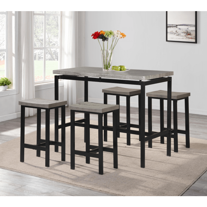 Milton green stars Ethan 5 piece counter height dining set with barstools in light wood table top finish and metal black legs product image