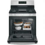 GE® 30" Free-Standing Gas Range Model #:JGBS66REKSS open with food product image