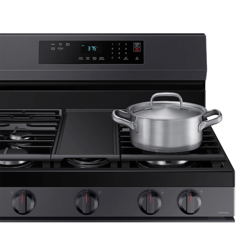 NX60A6311SG Samsung 6.0 cu.ft. Smart freestanding Gas Stove Black Stainless showing top product image