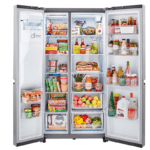 LRSXS2706B 27 cu. ft. Side-by-Side Refrigerator with Smooth Touch Ice Dispenser open with food in stainless steel product image