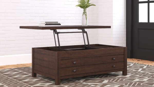 Camiburg Coffee Table with Lift Top By Ashley angled in room open product image