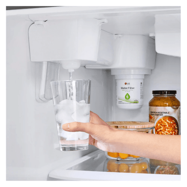 LG 24 Cu. Ft. Top Freezer Refrigerator open showing water dispenser product image