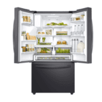 Samsung 23 Cu. Ft. 3-Door French Door, Counter Depth Refrigerator in Black Stainless Steel open fridge product image