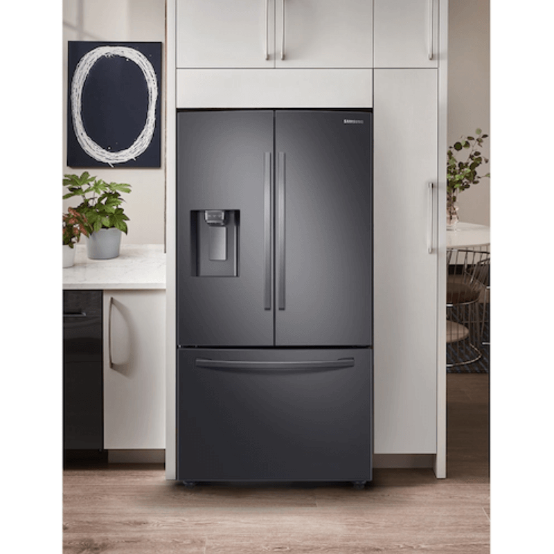 Samsung 23 Cu. Ft. 3-Door French Door, Counter Depth Refrigerator in Black Stainless Steel in kitchen product image