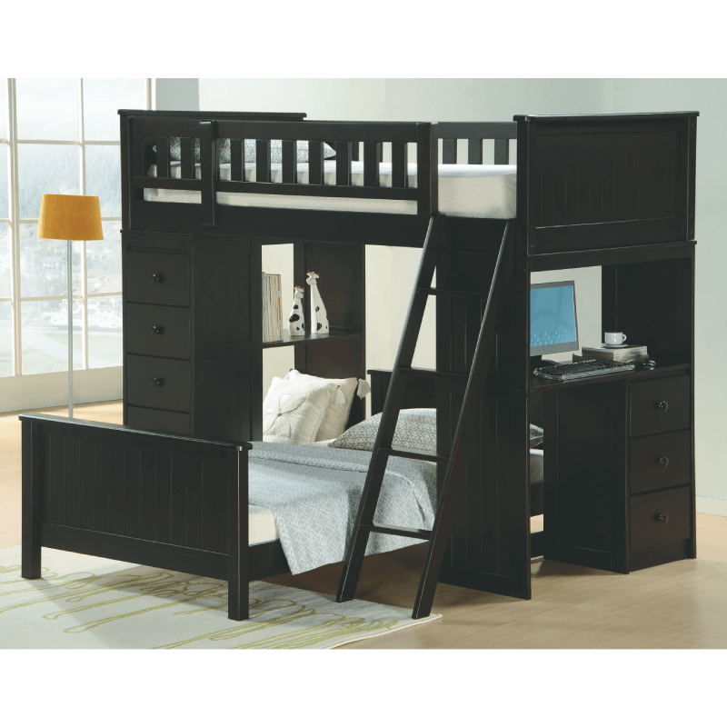 Twin Over Twin Loft Bunk Bed in Black Finish By Asia Direct product image