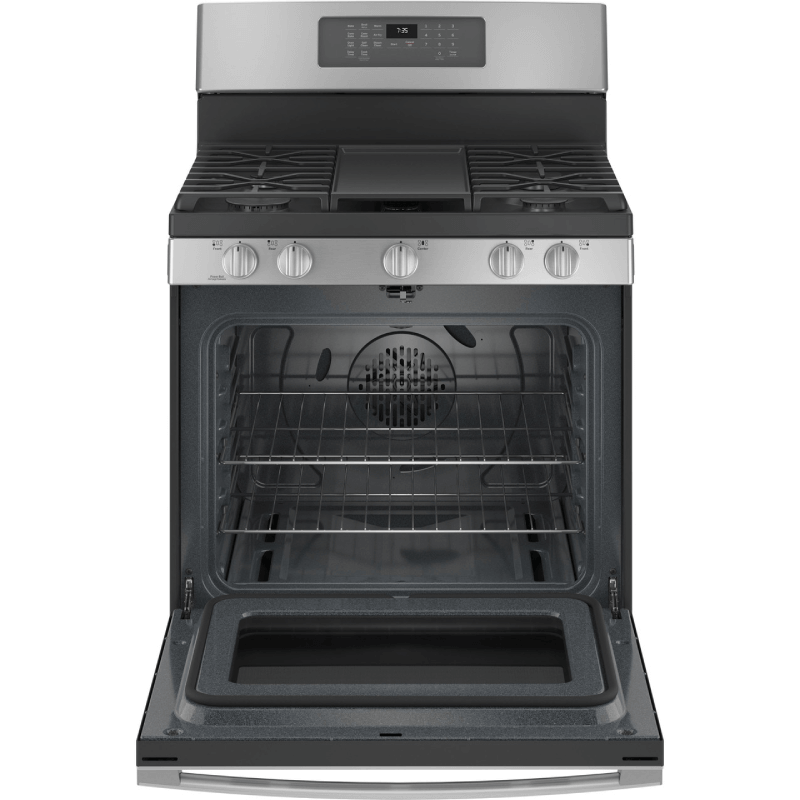 GE® 30" Free-Standing Gas Convection Range with No Preheat Air Fry open door product image