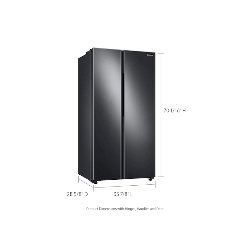 Samsung 23 cu. ft. Smart Counter Depth Side-by-Side Refrigerator in Black Stainless Steel dimensions product image