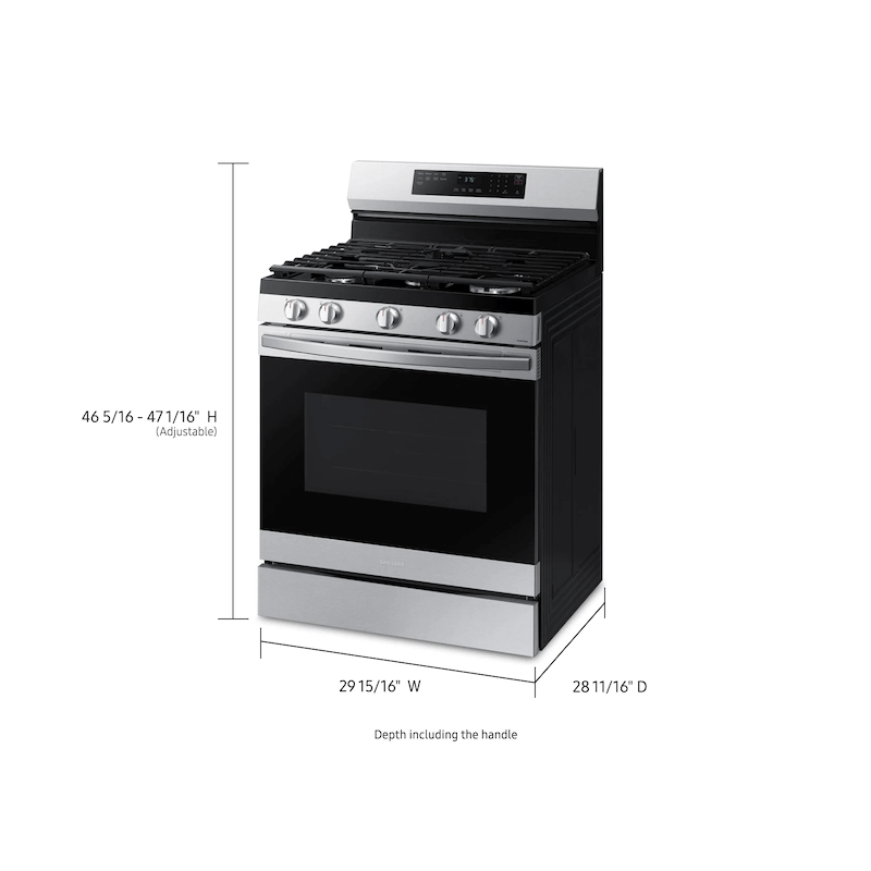 6.0 cu. ft. Smart Freestanding Gas Range with No-Preheat Air Fry & Convection in Stainless Steel dimensions product image