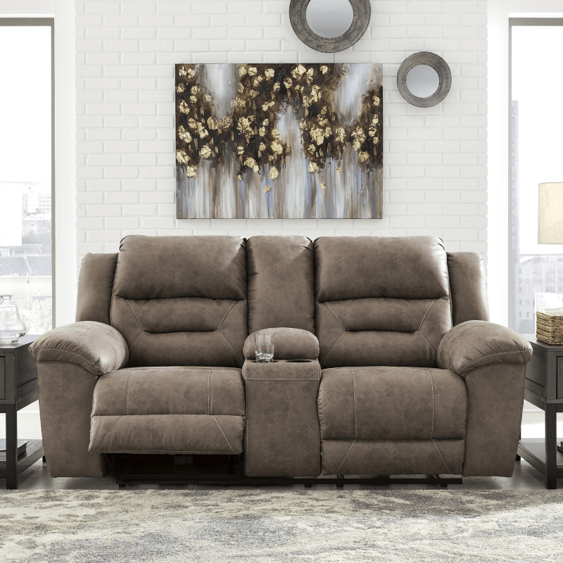 Stoneland Manual Reclining loveseat in Fossil Finish By Ashley in room product image