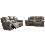 Stoneland Manual Reclining sofa and loveseat in Fossil Finish By Ashley no background product image