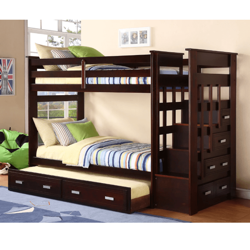 Twin over Twin Bunk Bed with Steps and Trundle Bed By Asia Direct product image
