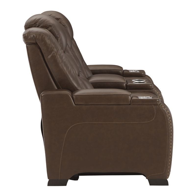 The Man-Den Triple Power Reclining Loveseat with Console By Ashley blank background side view product image