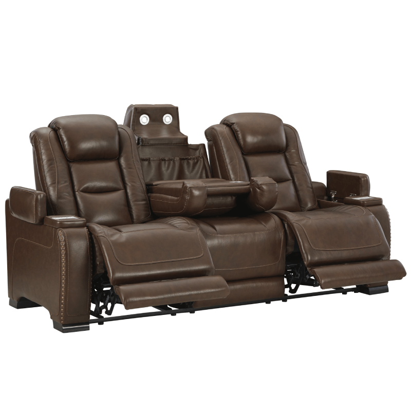 Den Triple Power Reclining Sofa By Ashley center seat transformer with lights, cupholder, power and storage product image
