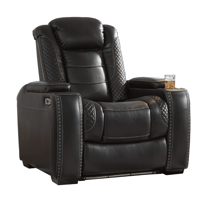 Party Time Power Recliner in Black by Ashley closed angled no background product image