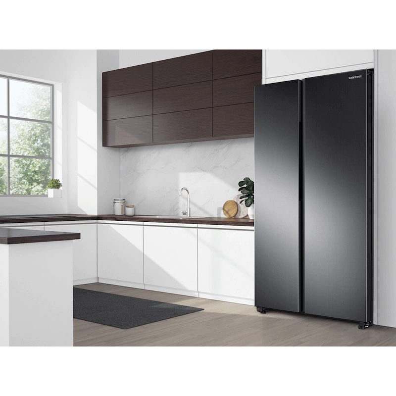 Samsung 23 cu. ft. Smart Counter Depth Side-by-Side Refrigerator in Black Stainless Steel in room product image
