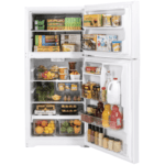 GE® 21.9 Cu. Ft. Top-Freezer Refrigerator in White open and full product image