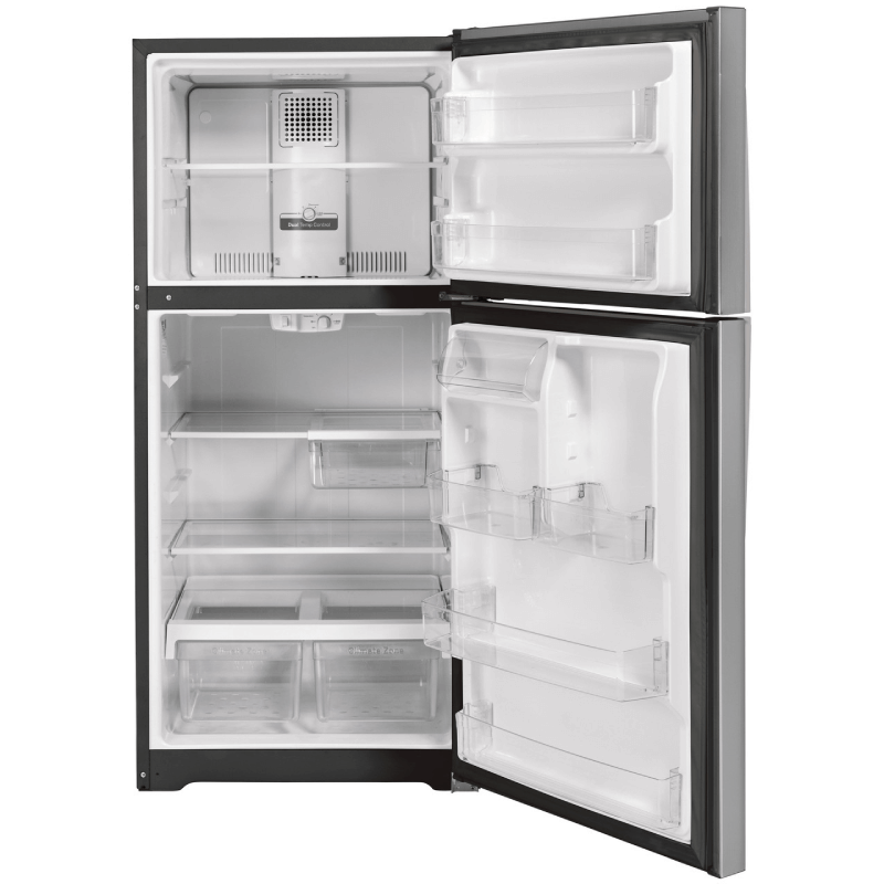 GE® 21.9 Cu. Ft. Top-Freezer Refrigerator open empty product image