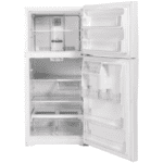 GE® 21.9 Cu. Ft. Top-Freezer Refrigerator in White open and empty product image