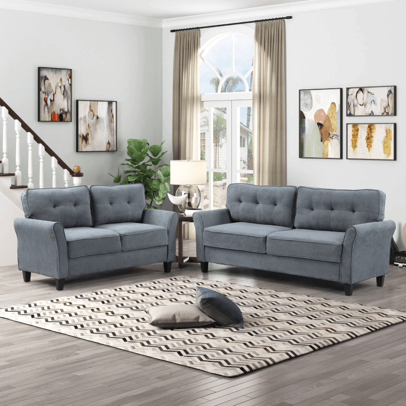 Dark Grey Tufted Sofa and Loveseat Set By Milton Green Stars product image