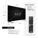 Samsung 65" Crystal UHD 4K Smart TV dimensions and remote product image