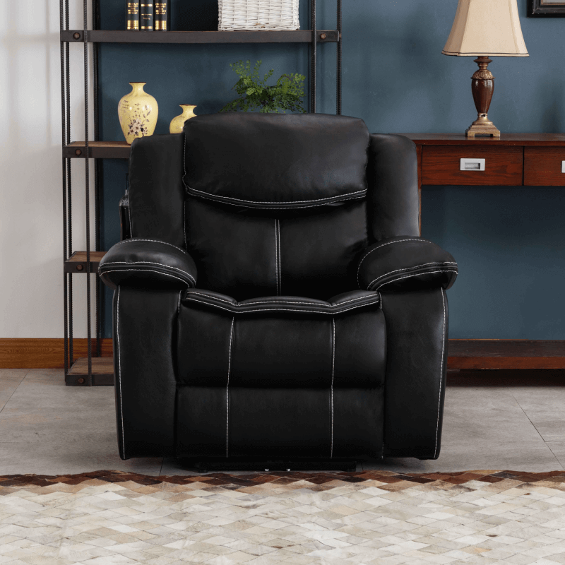 Black Breathable Leatherette Power Recliner w/ USB Chair By Milton Green Stars head on product image