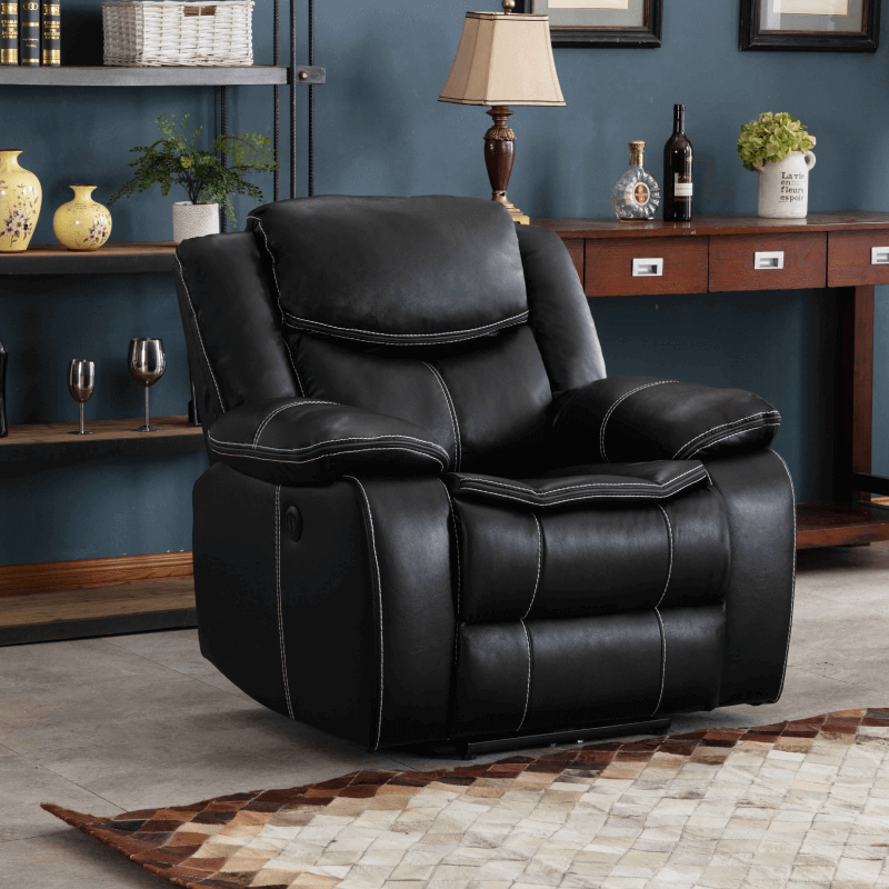 Black Breathable Leatherette Power Recliner w/ USB Chair By Milton Green Stars product image