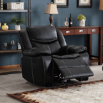Black Breathable Leatherette Power Recliner w/ USB Chair By Milton Green Stars recliner open product image
