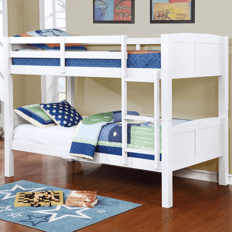 Twin Over Twin Bunk Bed in White Finish By Asia Direct