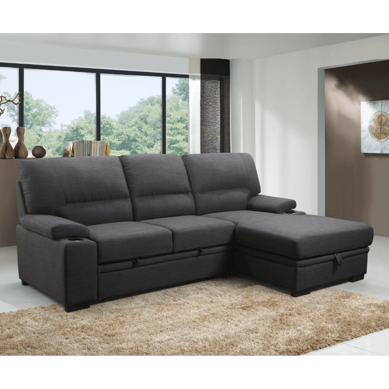 Guiseppe Sofa Chaise With Sleeper In Russell Charcoal By Primo International