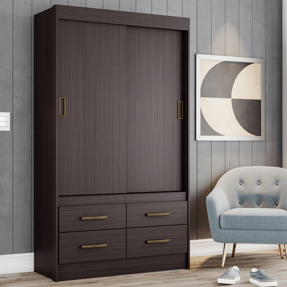 Large Wardrobe with Sliding Doors in Tobacco Finish By Casa Blanca