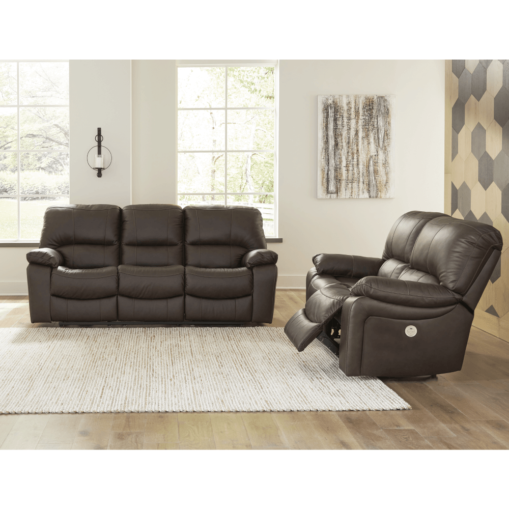 Leesworth Power Leather Reclining Sofa and Loveseat Set By Ashley
