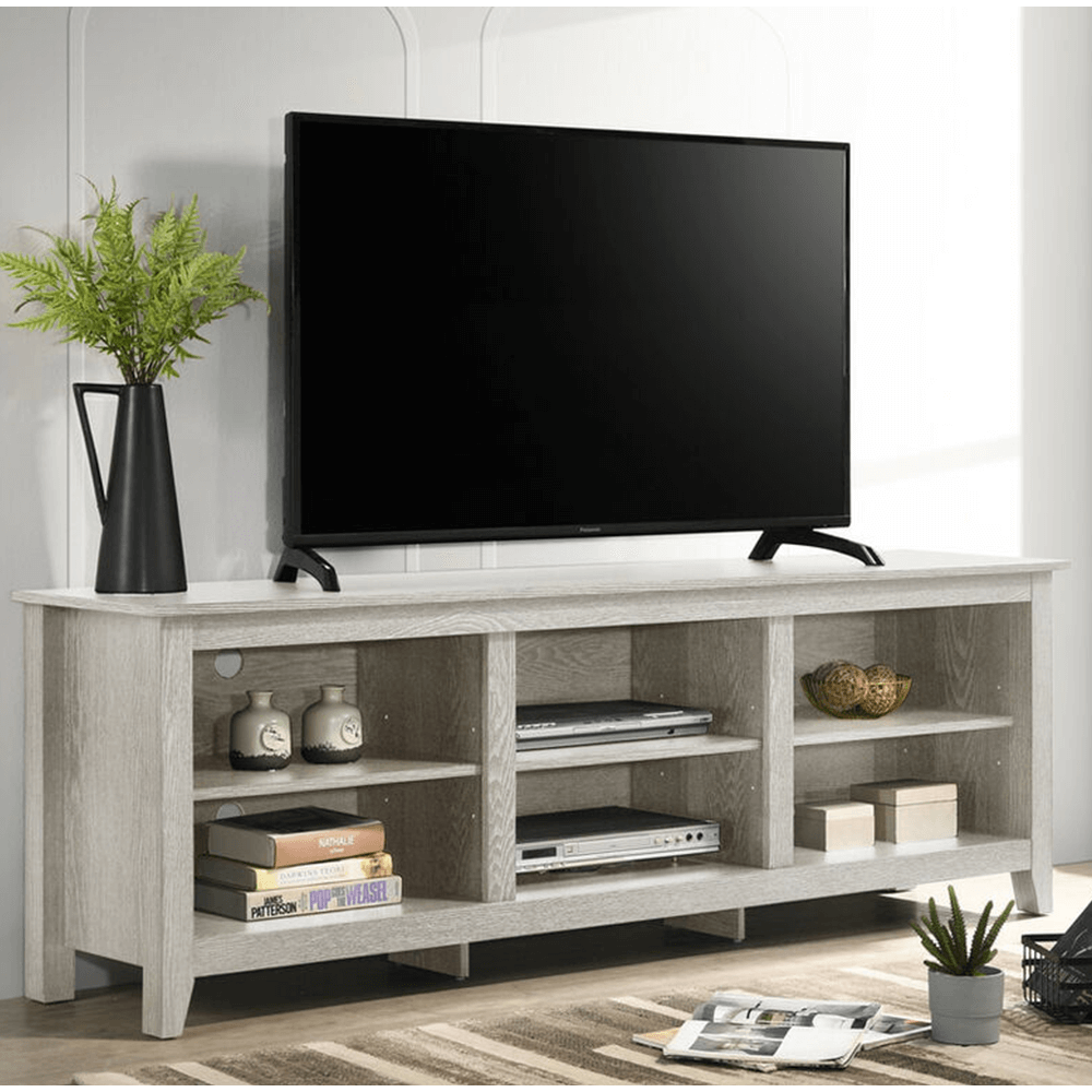 Benito 70″ Wide TV Stand with Open Shelves and Cable Management Dusty Gray By Lilola Home